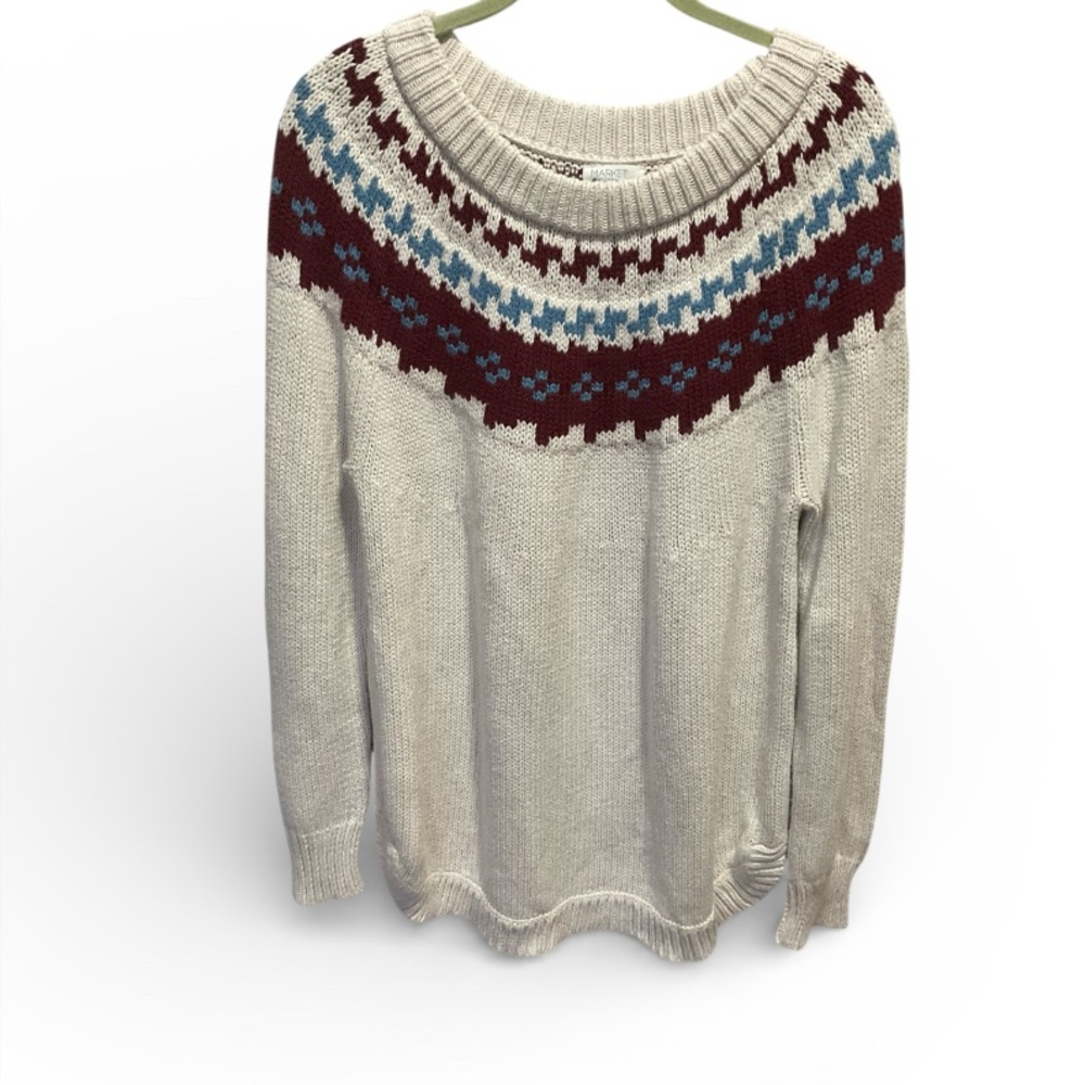 Market & Spruce Women’s Fairisle Ski Sweater Size XL Ski Resort Cabin Ivory